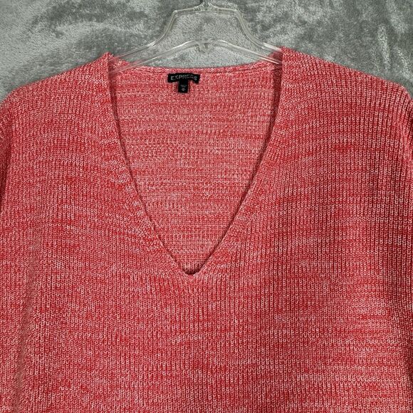 Express Sweater Womens Medium Red White Marled Chunky Oversized Preppy Comfy - Picture 4 of 8